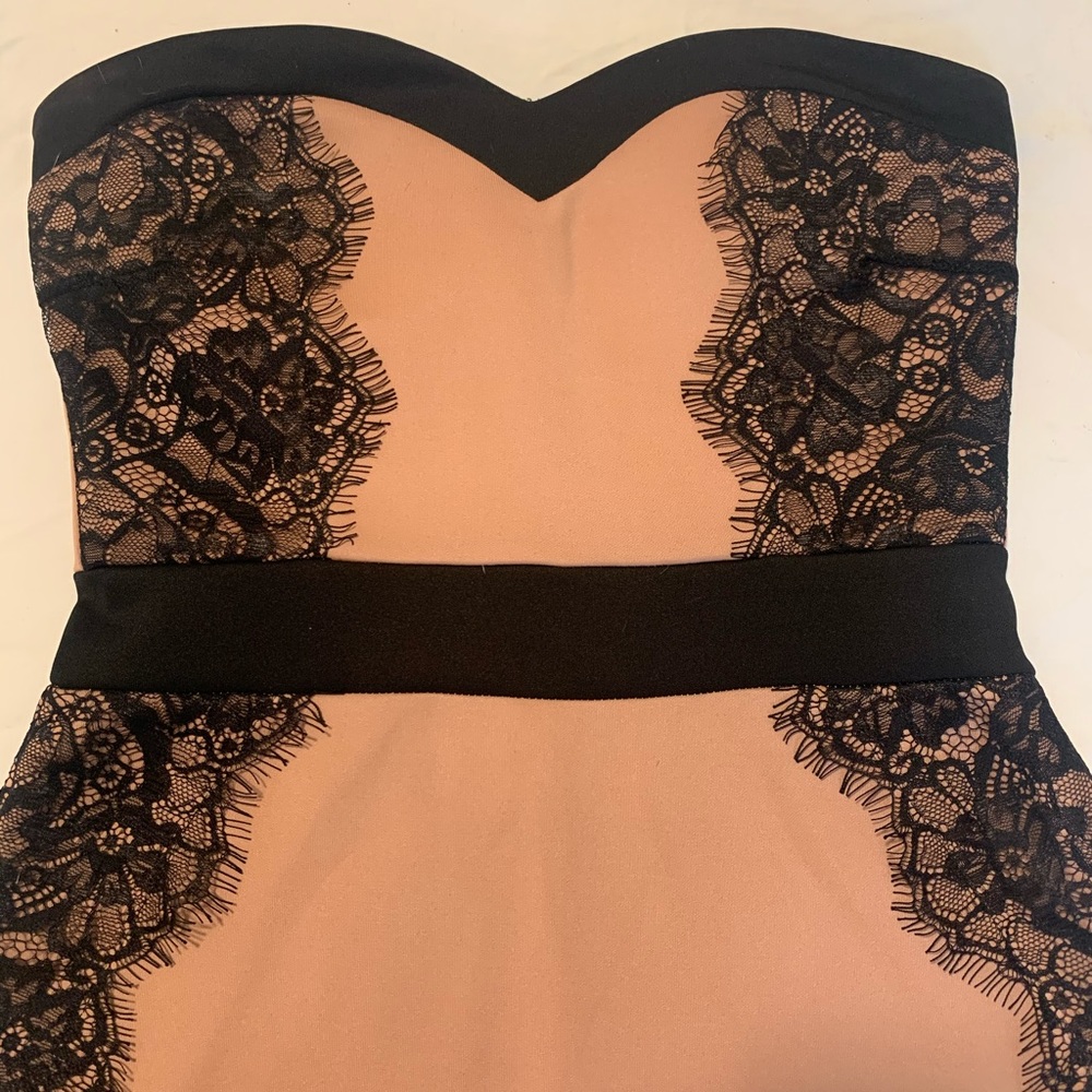 Dusty Rose Dress with Black Lace Detail